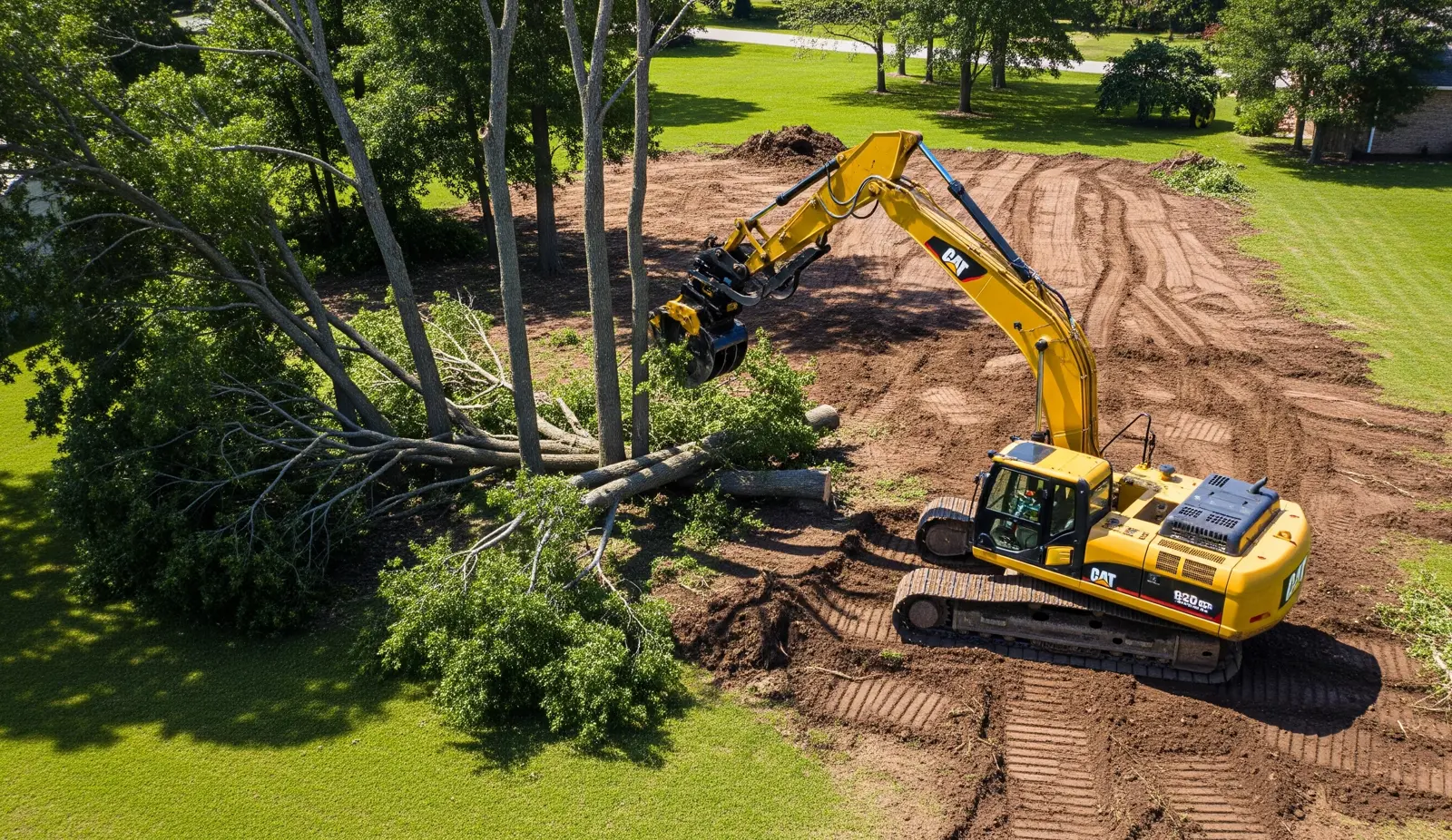 Wooded lot being cleared of brush and stumps