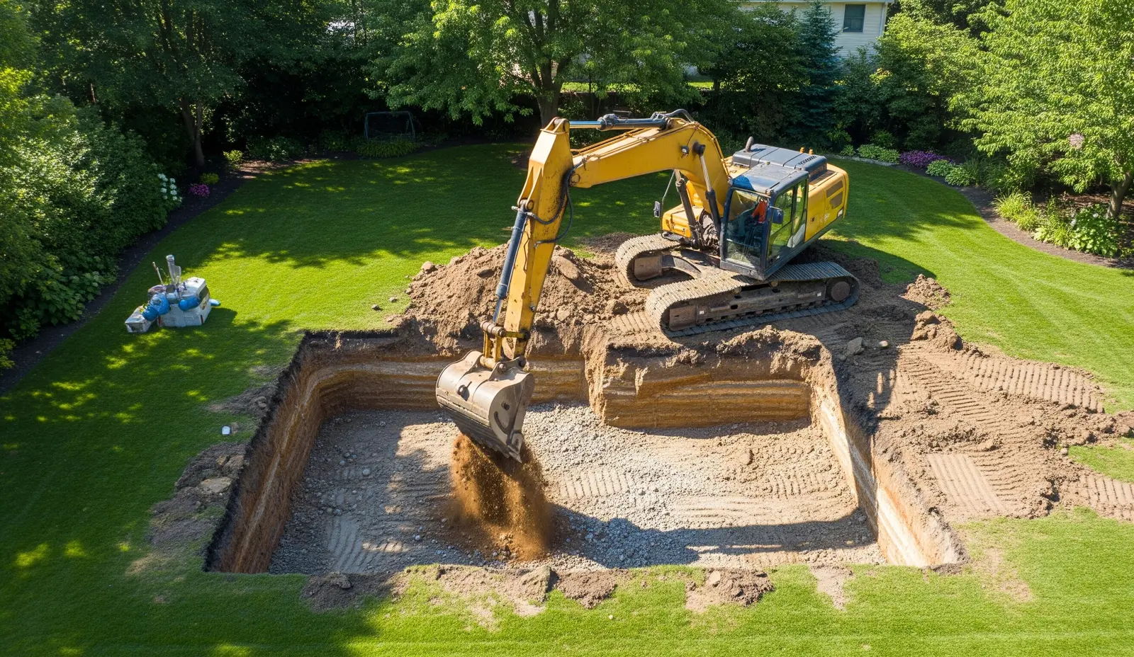 Excavated hole shaped for an in-ground pool